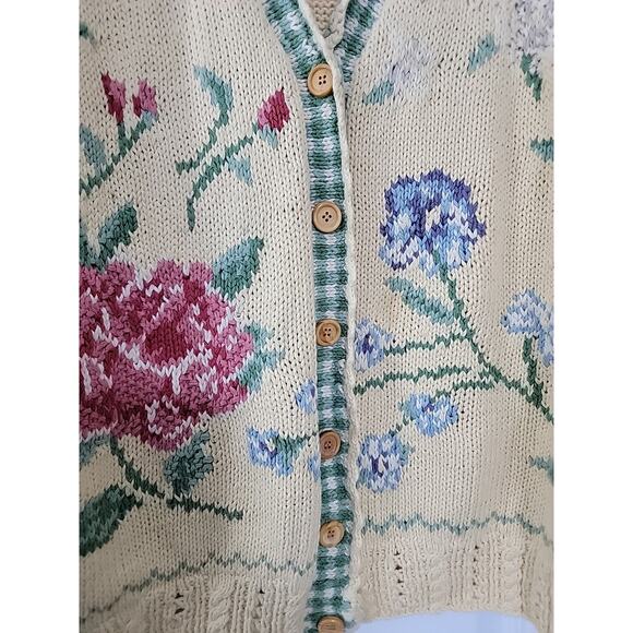BUSHWACKER Vintage Cottagecore Floral V-neck Button Down Cardigan Sweater Sz M - Picture 3 of 12